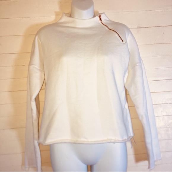 Lime & Vine Tops - Lime & Vine Cropped Sweatshirt Raw Edge Zip Neck
